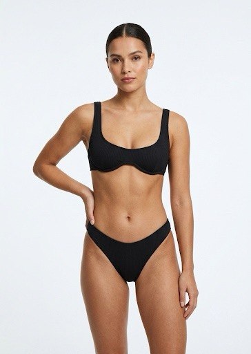 SHEIN Black Ribbed Underwire Bikini Set