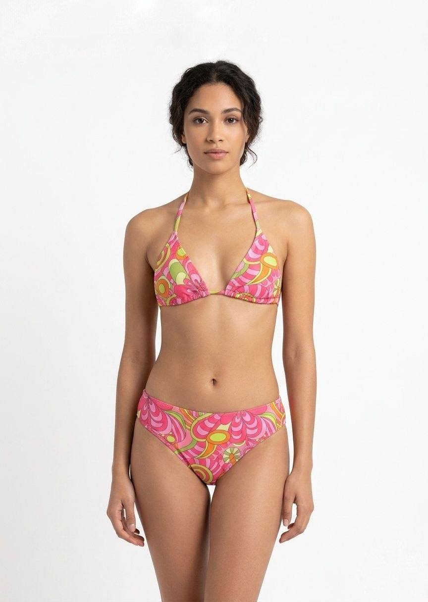 SHEIN Women's Retro Psychedelic Print 3-Piece Bikini Set with Matching Sarong