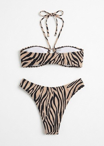 SHEIN Women’s Zebra Print Bandeau Bikini Set with Halter Tie