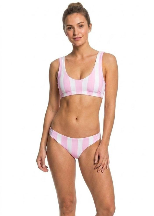 Classic Pink and White Vertical Stripe Scoop Neck Bikini Set