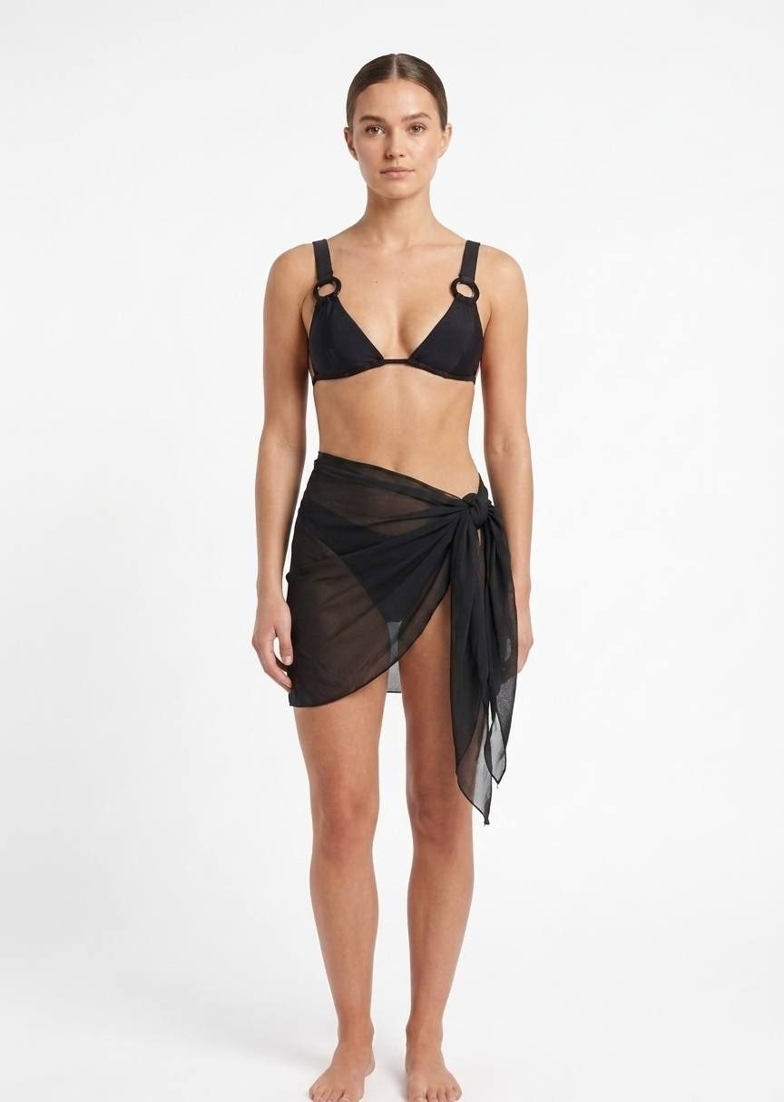 SHEIN Sophisticated Ring-Detail Bikini Set with Matching Sheer Mesh Sarong