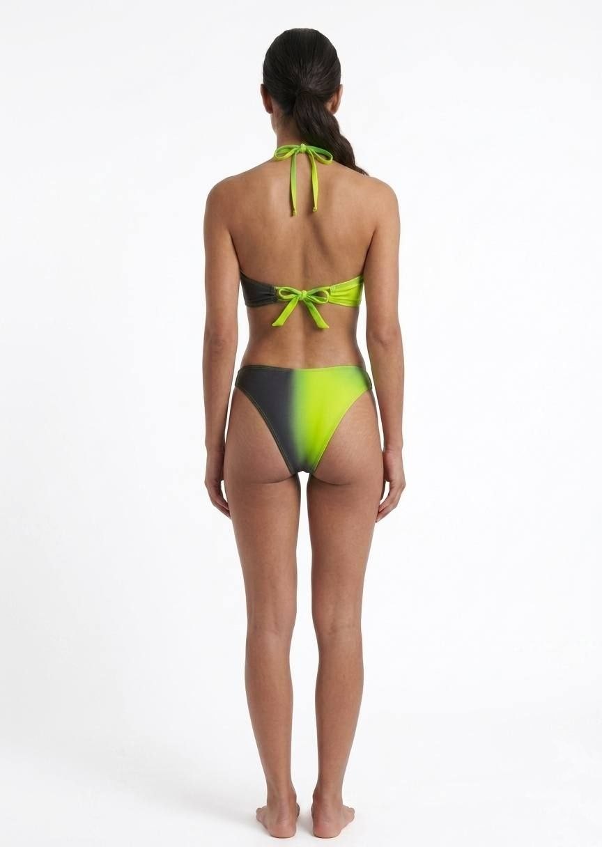 SHEIN Ombre High-Neck Cutout Bikini Set - Neon Green & Charcoal Grey