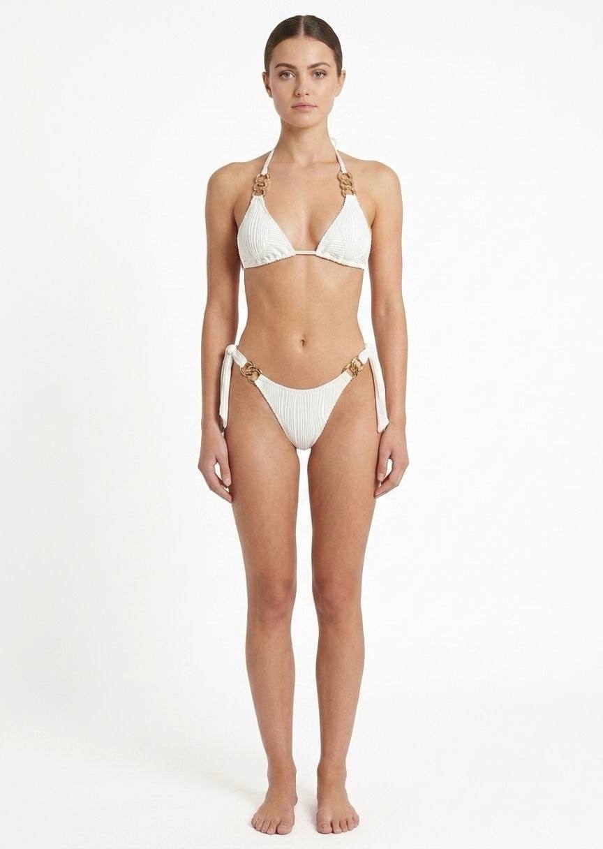 SHEIN White Ribbed Bikini Set with Gold Chain Details
