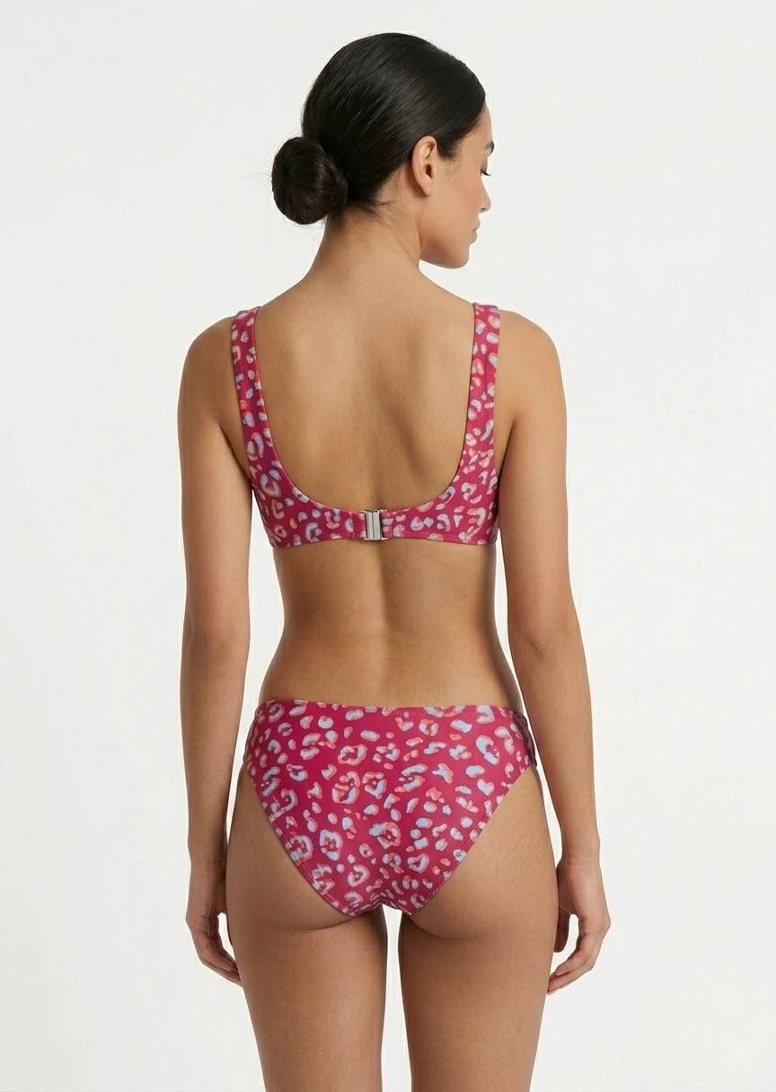 Magenta Leopard Print Scoop Bikini Set
