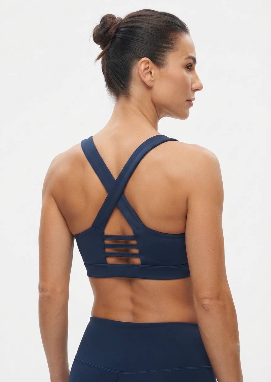 SHEIN Navy Blue Square Neck Swim Top with Crisscross Back
