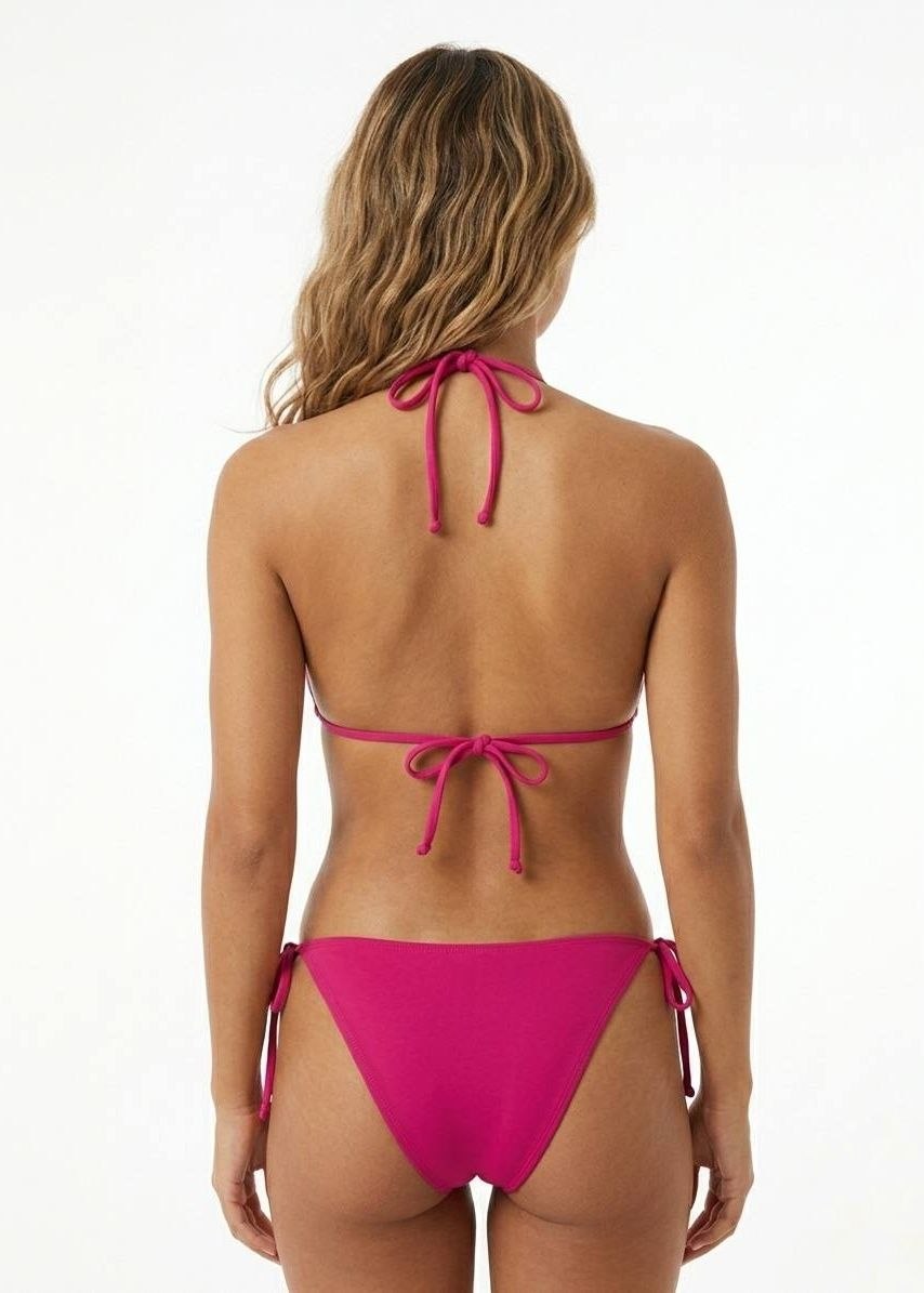 ESMARA Solid Fuchsia Pink Triangle Bikini Set with Side-Tie Bottoms