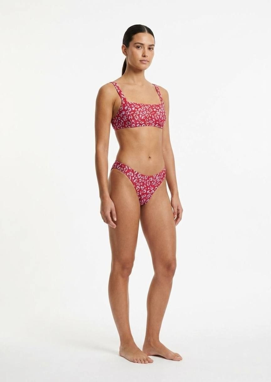 Magenta Leopard Print Scoop Bikini Set
