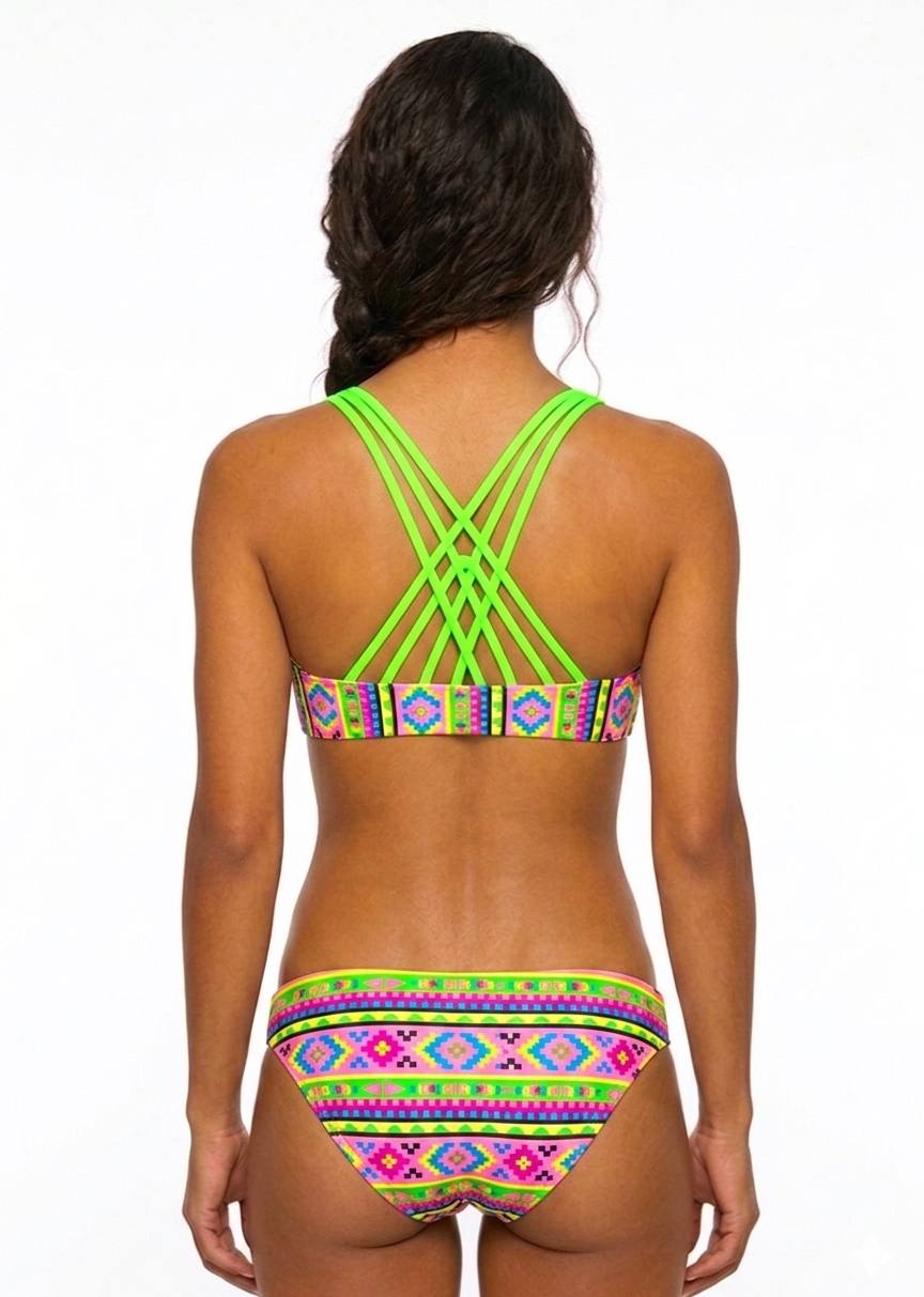 Women's Reversible Bikini Set - Printed & Neon Solid