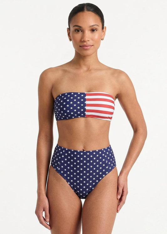 ROMWE High Waist Stars & Stripes Bandeau Bikini Set