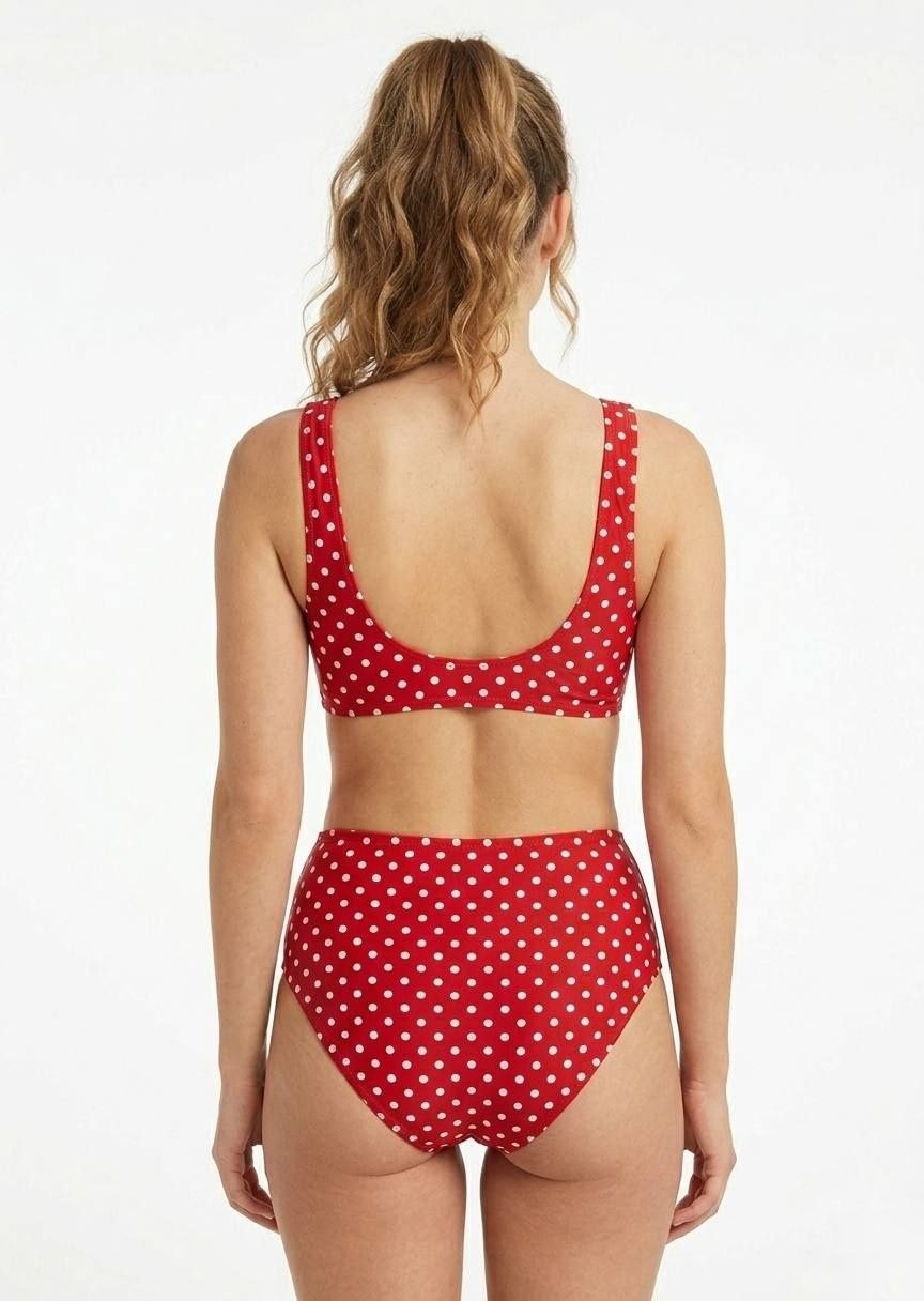 SHEIN Red Polka Dot High-Waisted Bikini Set