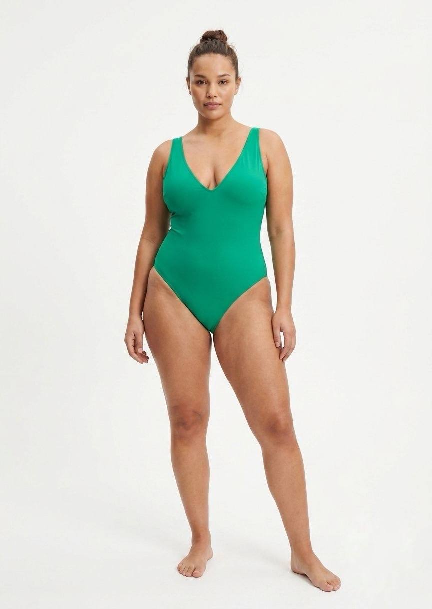TU BRAND  Classic Solid Green One-Piece Swimsuit