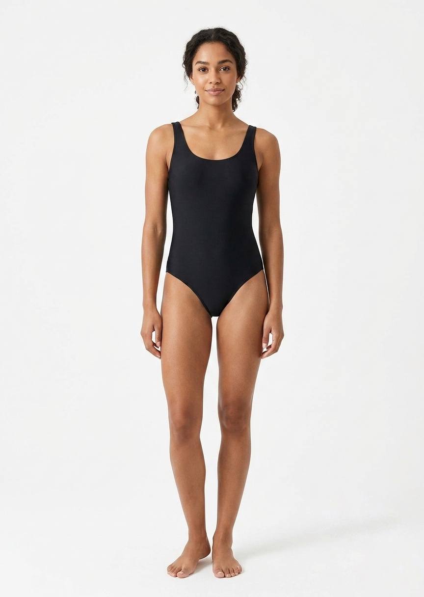 SHEIN Women’s Classic Black Scoop Neck One-Piece Swimsuit