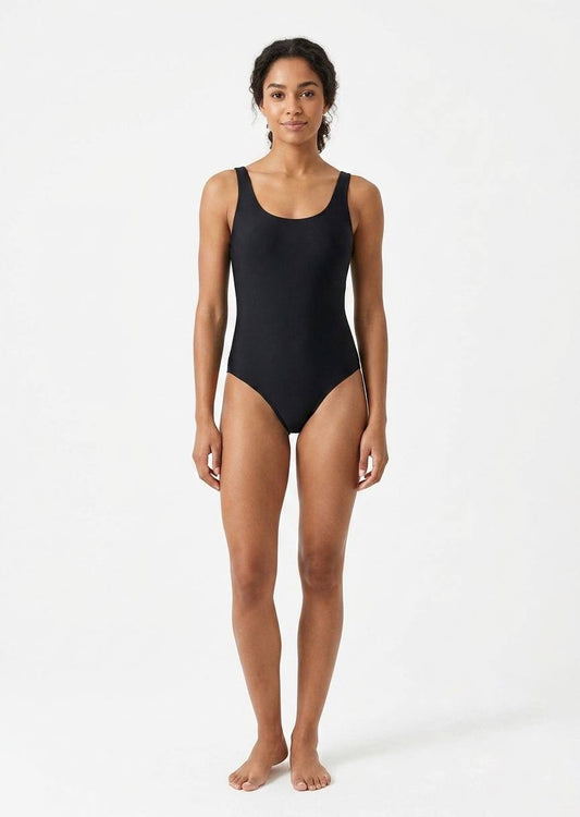 SHEIN Women’s Classic Black Scoop Neck One-Piece Swimsuit