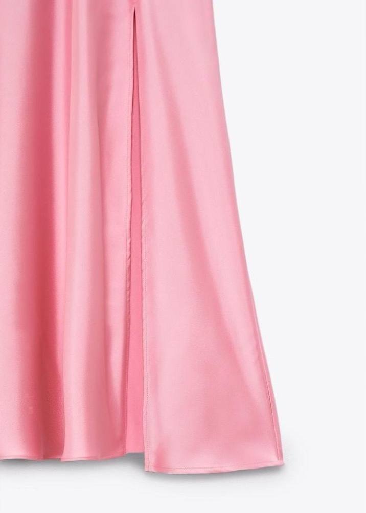ZARA Pink Satin Corset Midi Dress with Lace-Up Back