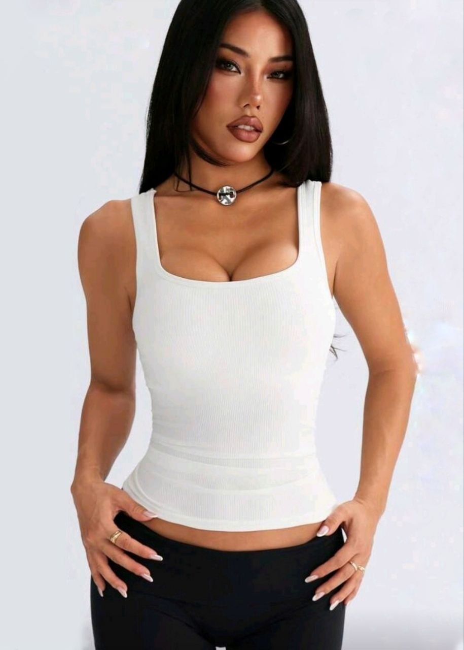 PULL&BEAR Women's Ribbed Sleeveless Tank Top - White