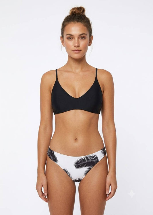 SHEIN Black & White Palm Print Bikini Set