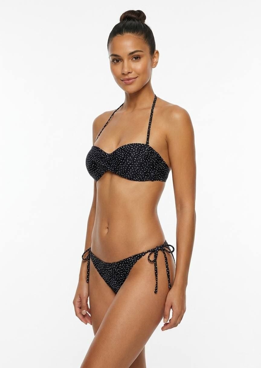 Retro Polka Dot Halter Bikini Set with Side-Tie Bottoms - Black & White