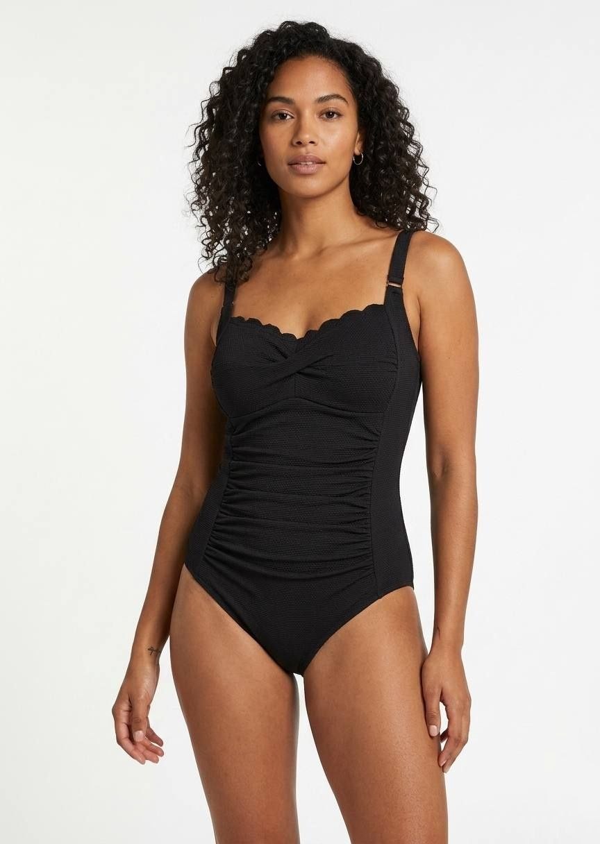 HUNKEMOLLER Textured Scalloped Twist-Front One-Piece Swimsuit