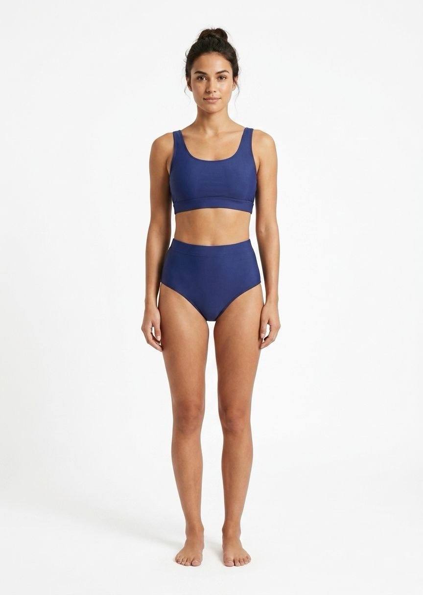 SHEIN Navy Blue High-Waisted Bikini Set with Racerback Top