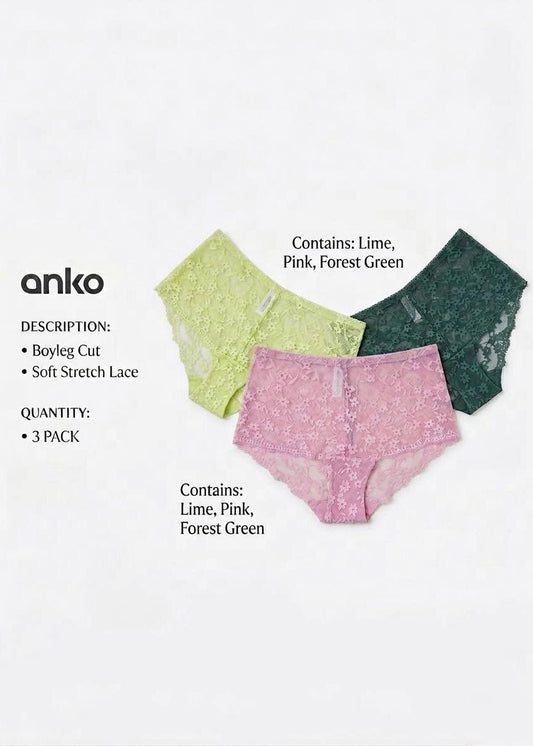 3-Pack Soft Lace Comfort Panties – Vibrant Mix