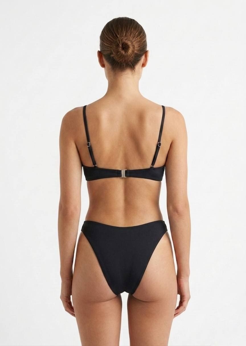 SHEIN Solid Black V-Wire Underwire Bikini Set