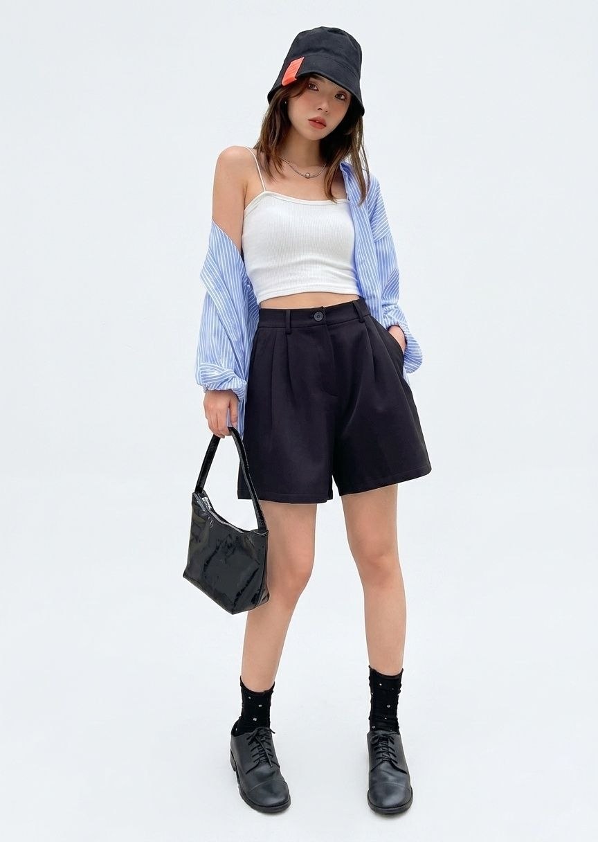 DAZY Plicated Wide Leg Shorts