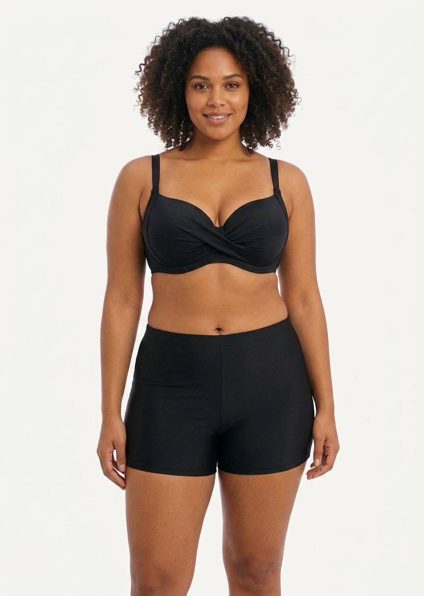TU BRAND Classic Black High-Waist Short Bikini Set
