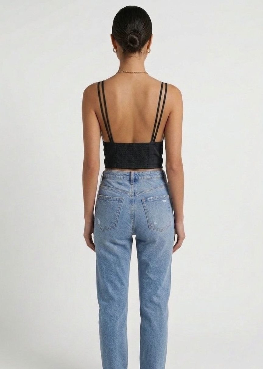 Women's Plunge Neck Halter Crop Top - Black