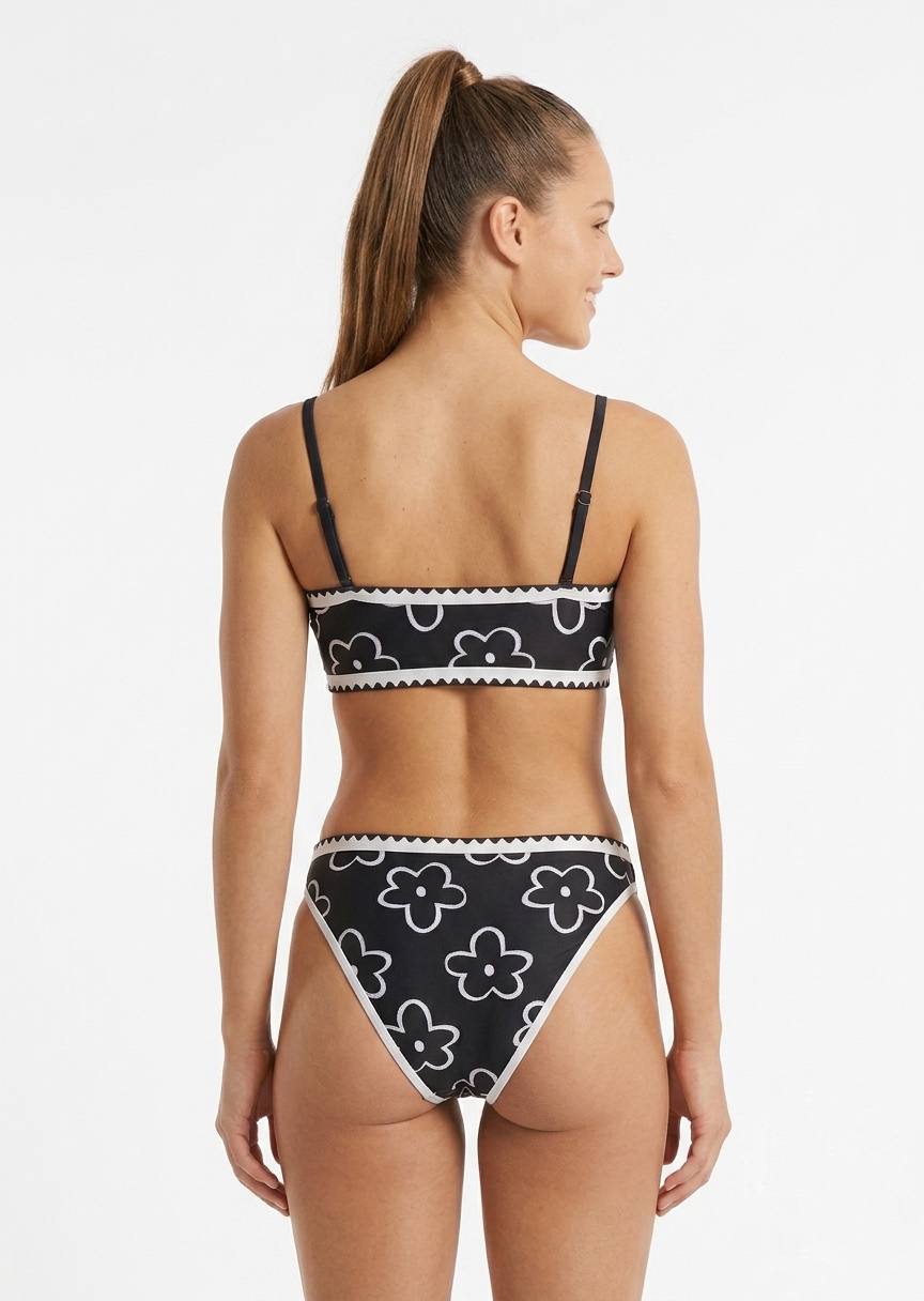 SHEIN Women’s Black and White Floral Print Bikini Set with Scalloped Trim
