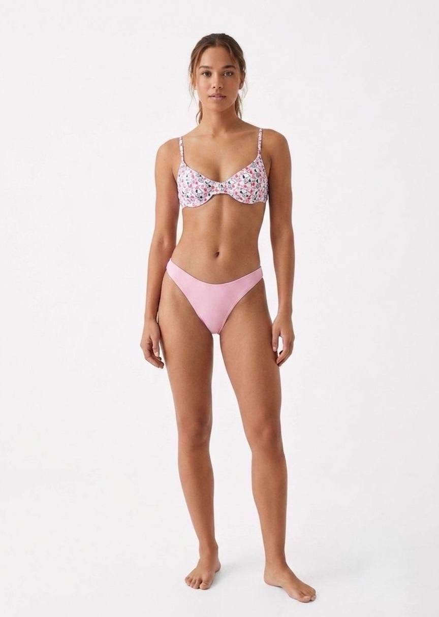 ROMWE Snoopy Print Bikini Top and Solid Pink Bottoms Swimsuit Set