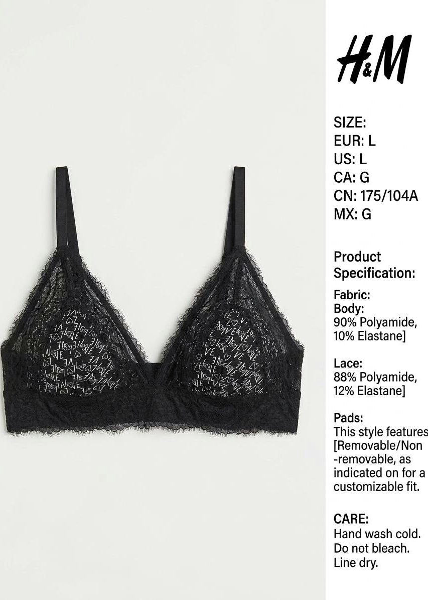 Elegant Lace Wireless Bra with Removable Pads – Black