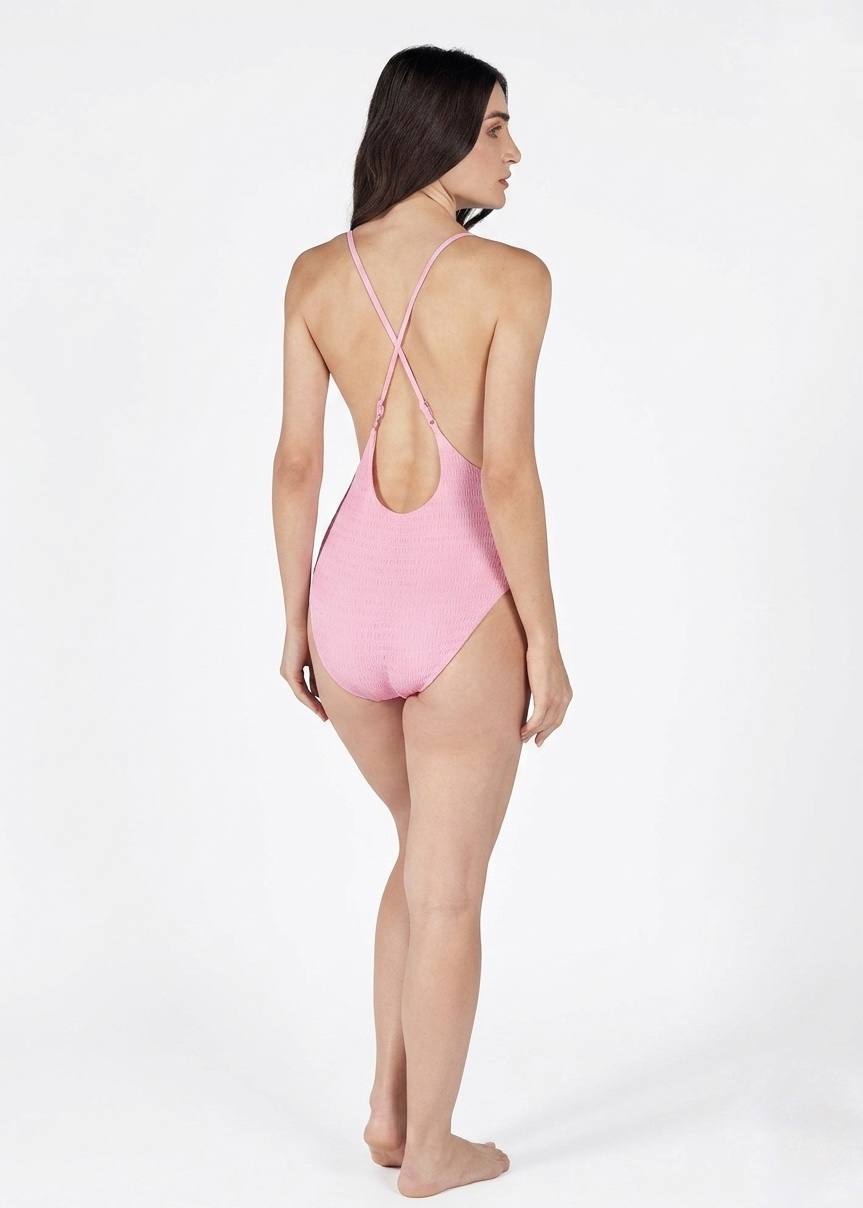 Textured Swimsuit with Cross-Back Strap and V-neck