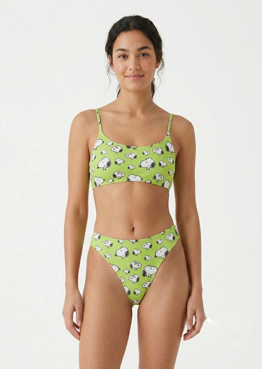 ROMWE Women's High-Leg Bikini Set - Snoopy Graphic Print
