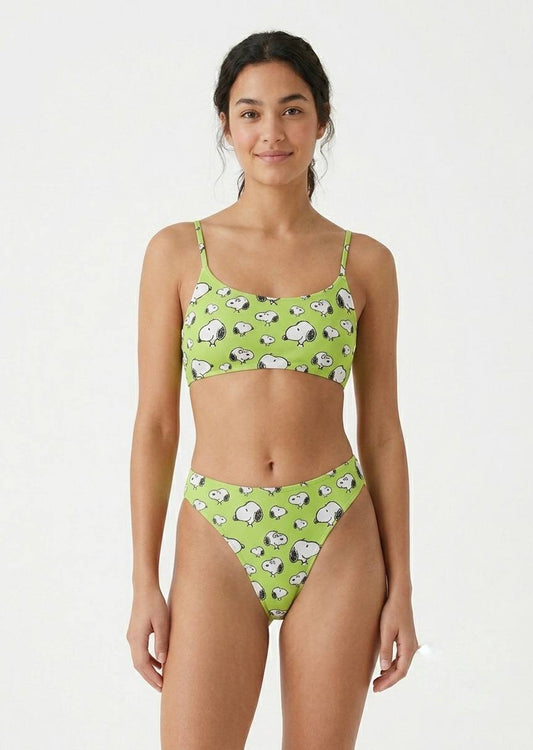 ROMWE Women's High-Leg Bikini Set - Snoopy Graphic Print