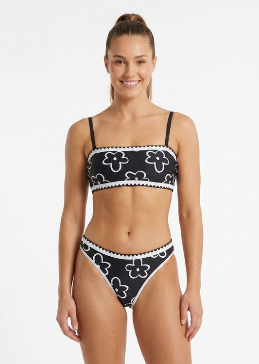 SHEIN Women’s Black and White Floral Print Bikini Set with Scalloped Trim