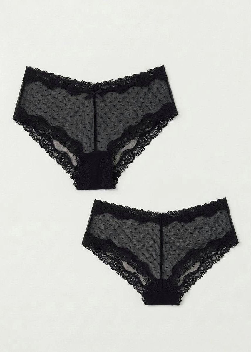 2-Pack Soft Sheer Polka-Dot Panties – Elegant Black