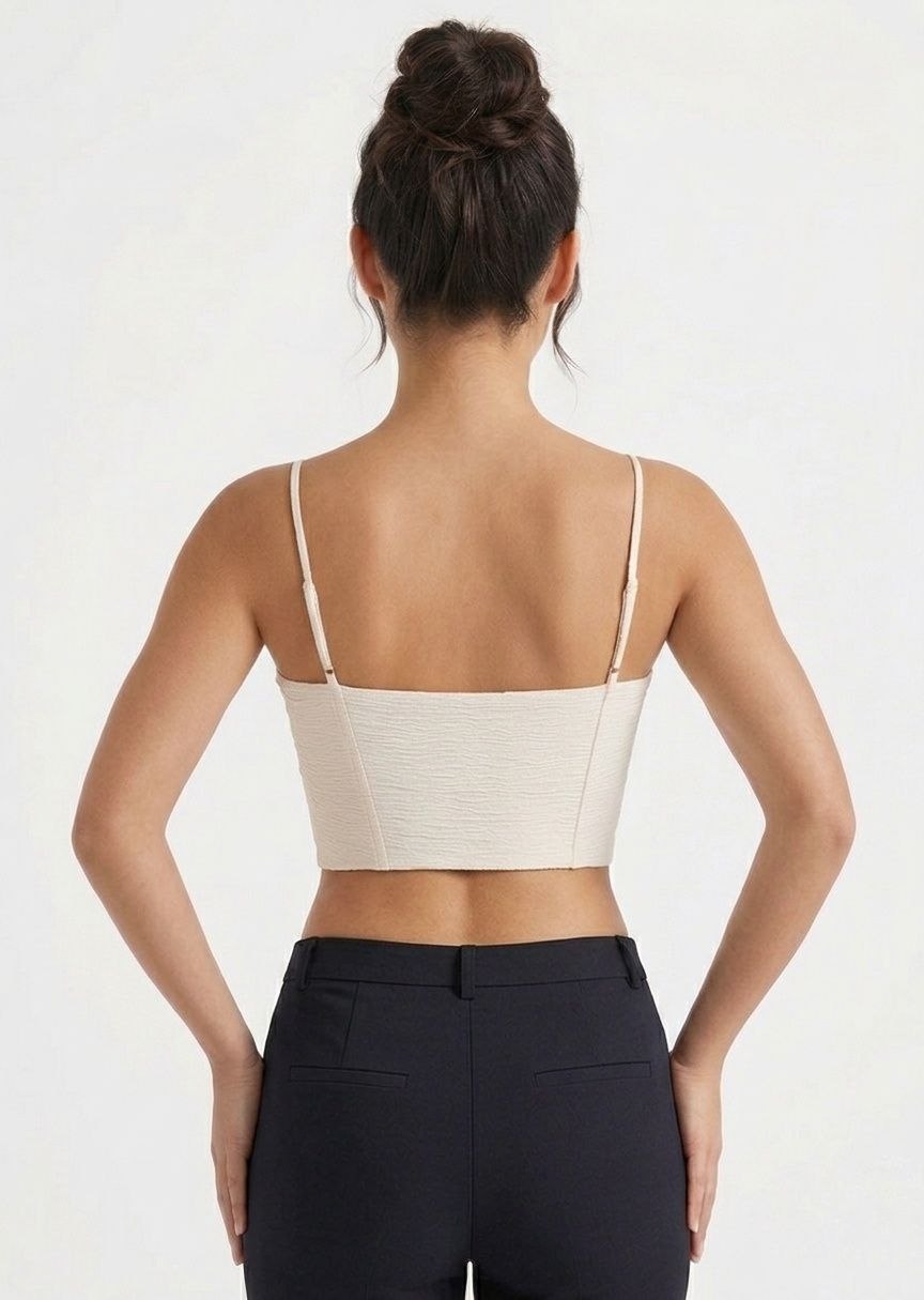BERSHKA Textured Hook-and-Eye Corset Crop Top