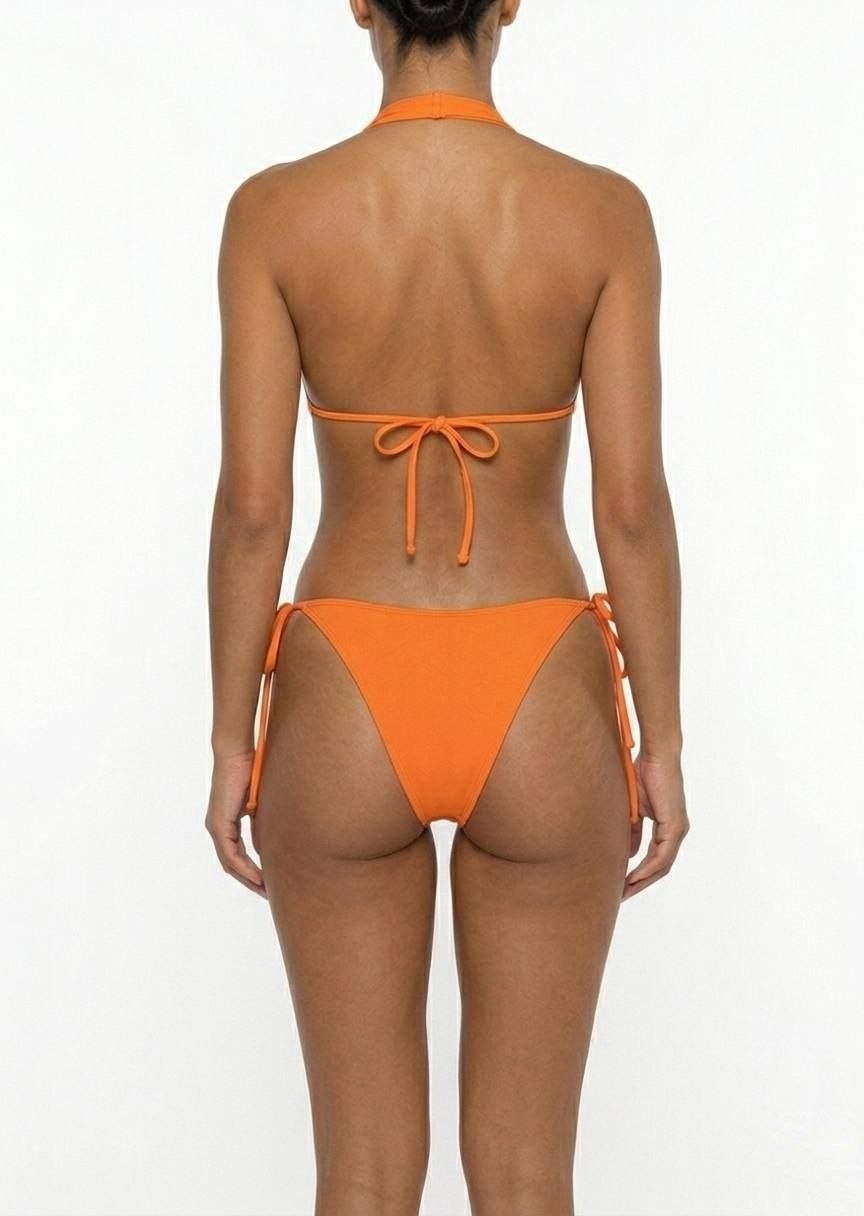 ESMARA  Classic Halter Triangle Bikini Set with Side-Tie Bottoms - Vibrant Orange