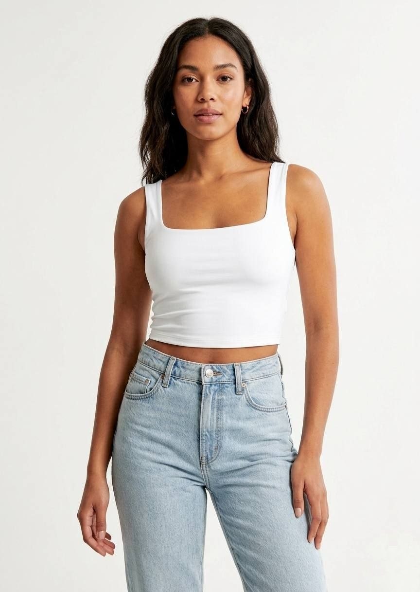SHEIN Classic Square-Neck Sleeveless Crop Tank Top