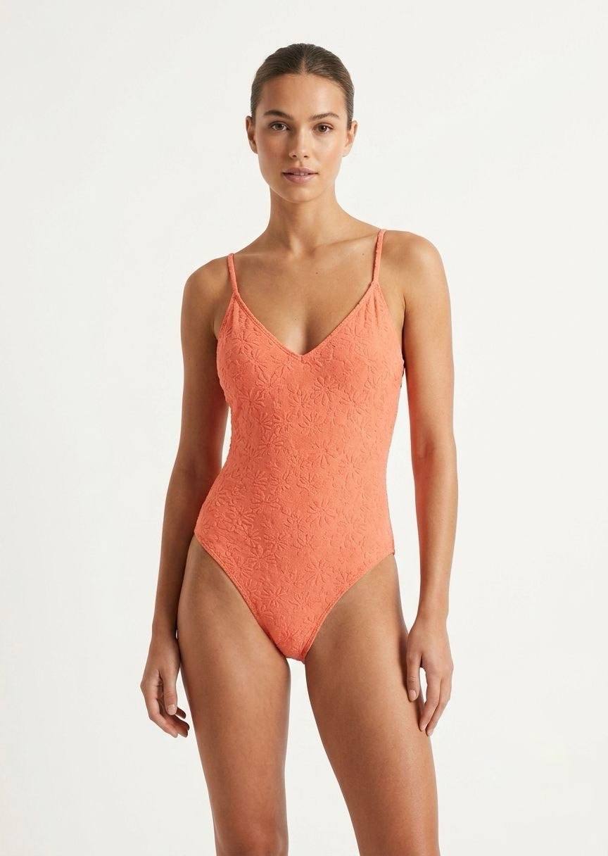 TU BRAND Floral Textured One-Piece Swimsuit