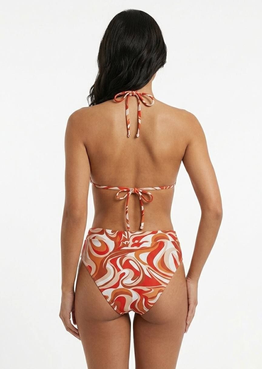 SHEIN Retro Psychedelic Swirl Halter Triangle Bikini Set with High-Waisted Bottoms