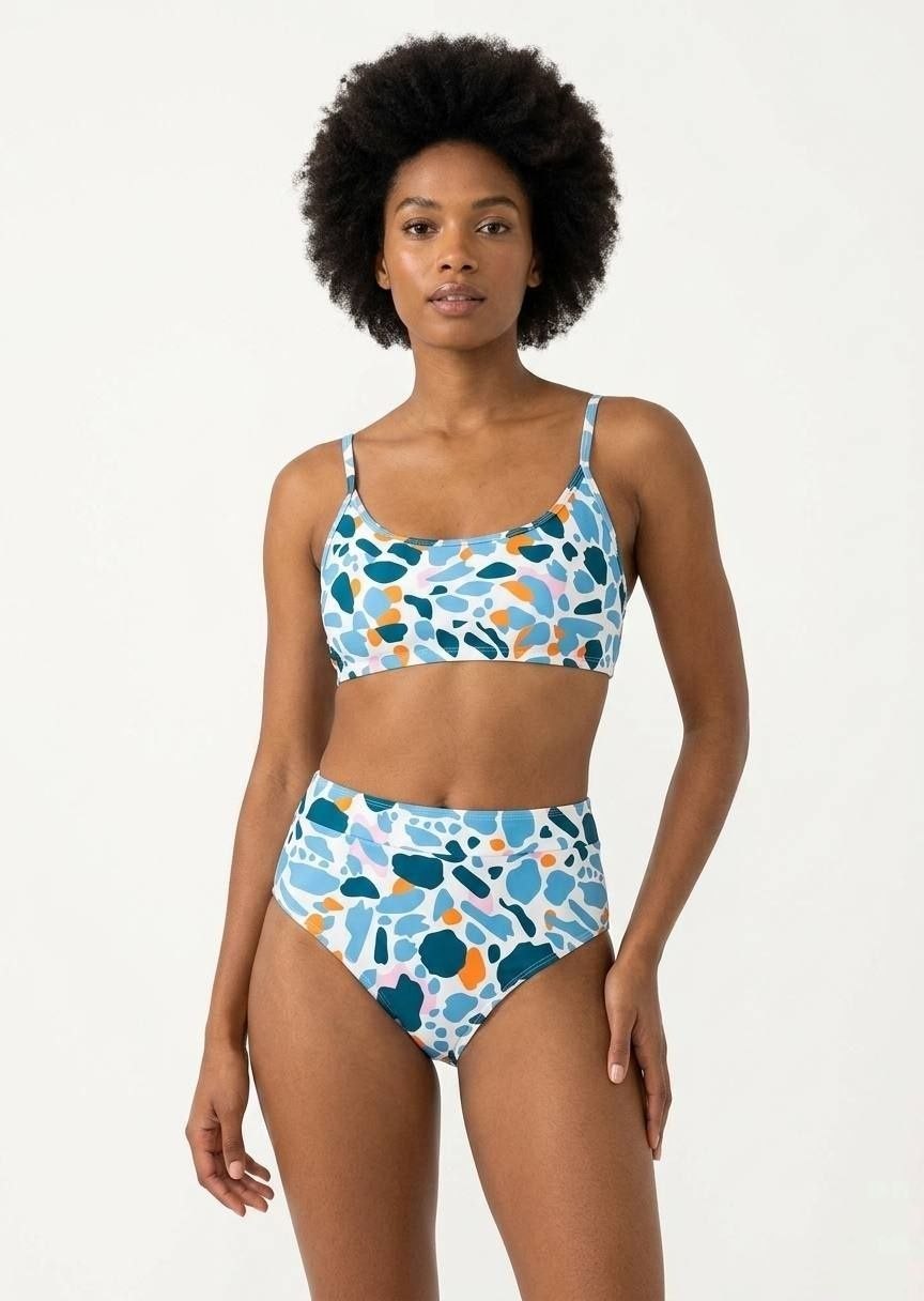 SHEIN Abstract Terrazzo Print Bikini with Sarong Cover-up