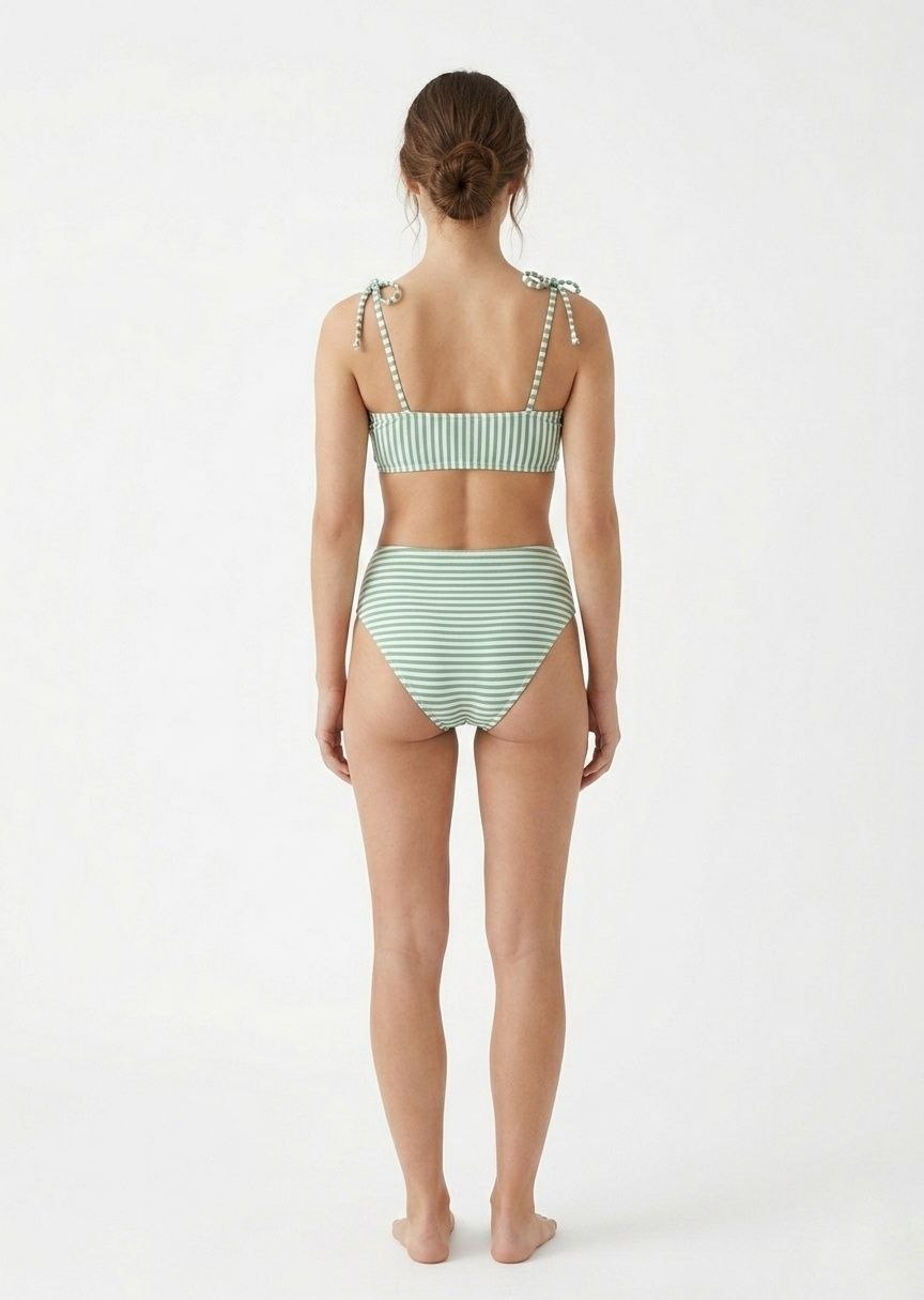 SHEIN Striped High-Waisted Bikini Set with Tie-Shoulder Straps