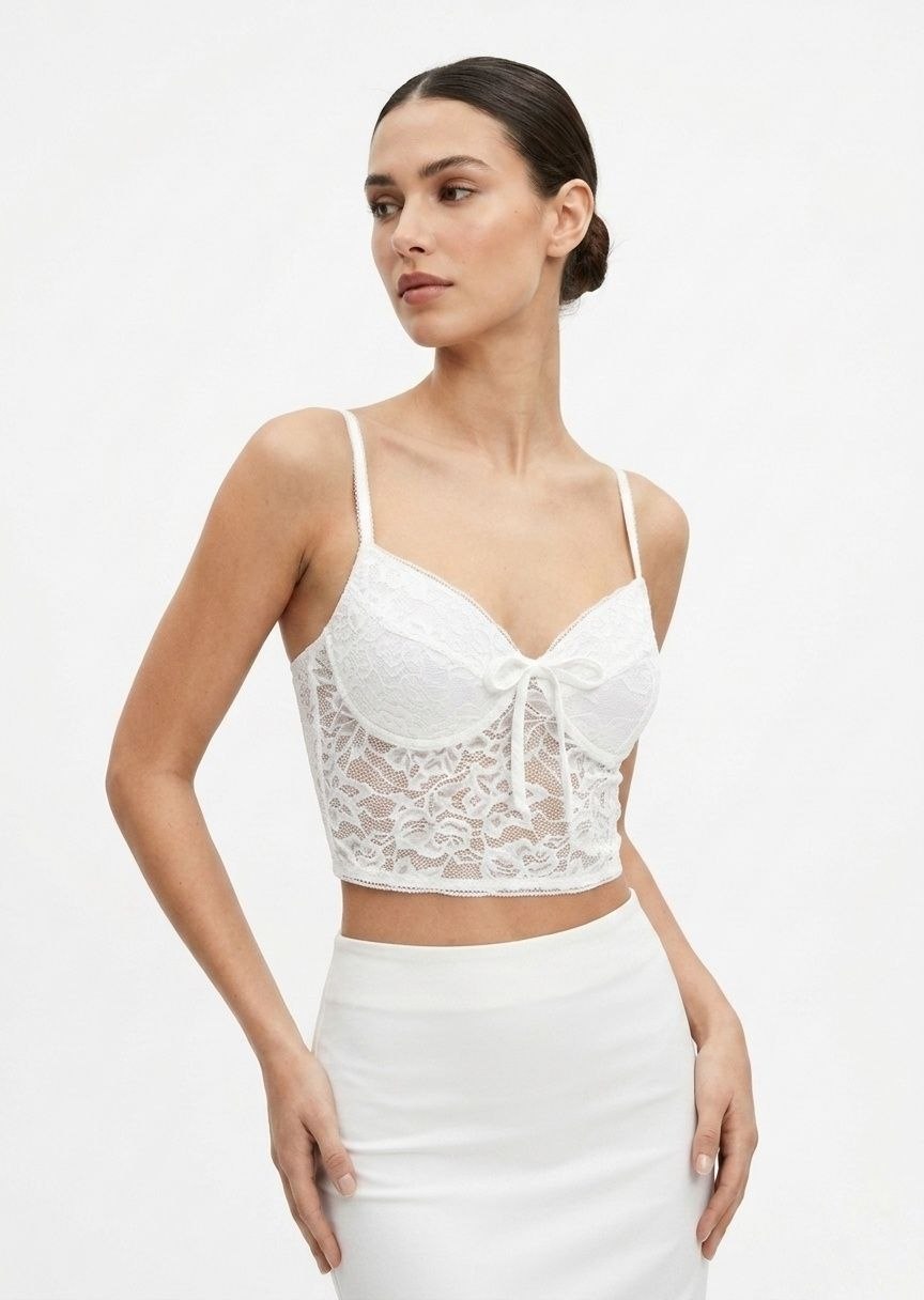 BERSHKA Women's Floral Lace Bustier Crop Top