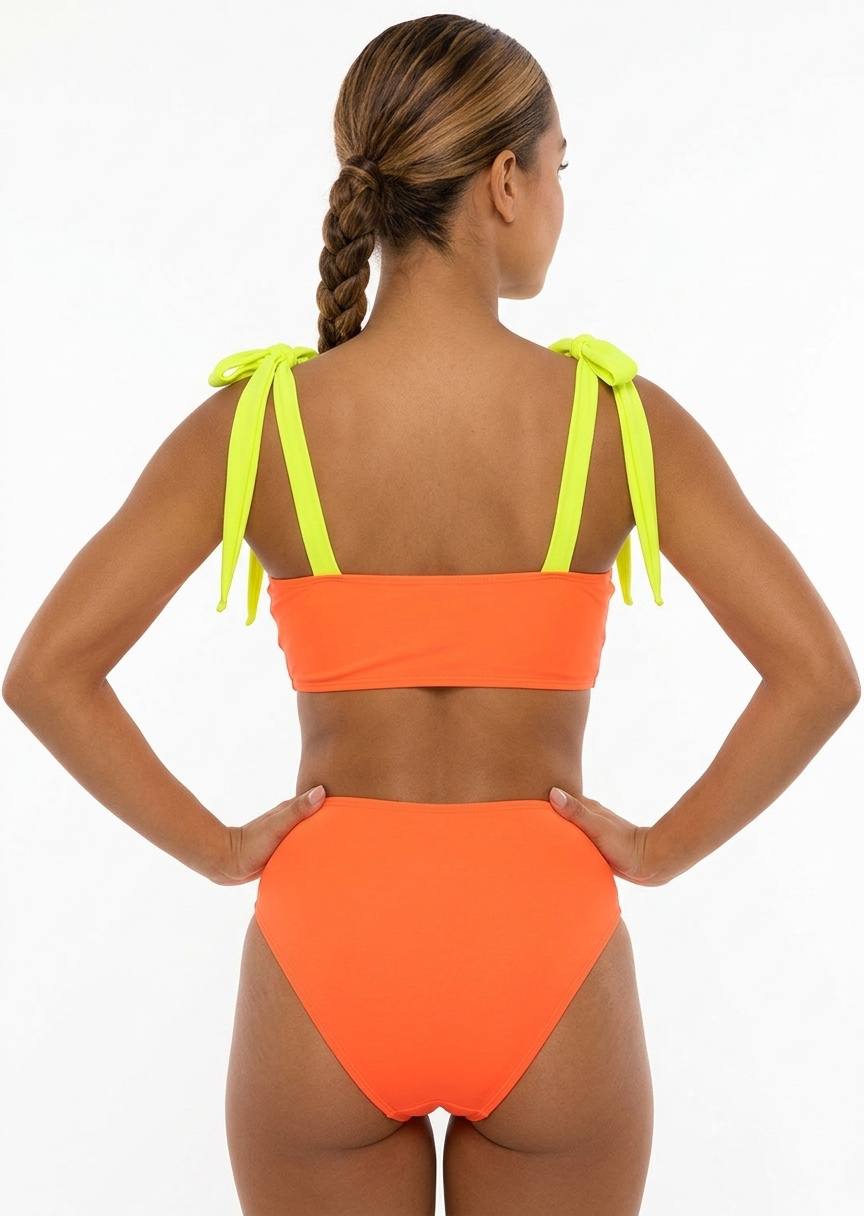 SHEIN Women's Tricolor Colorblock Bikini Set - Neon Yellow, Yellow, and Orange