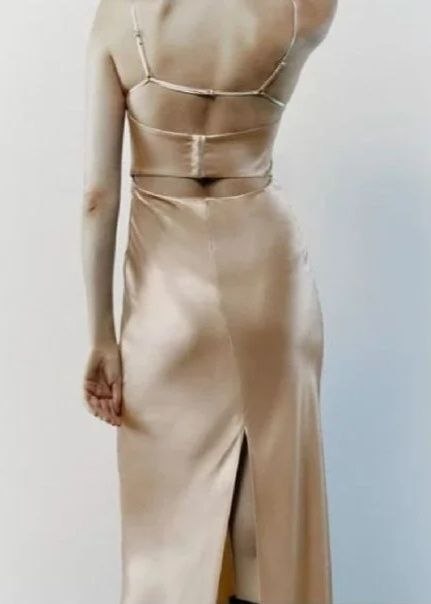ZARA Satin Cut-Out Midi Slip Dress