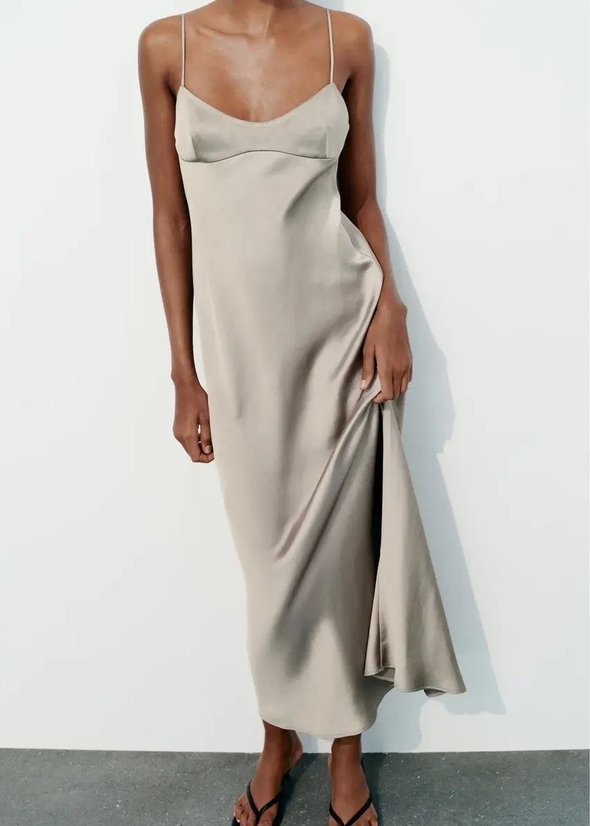 ZARA Satin Cut-Out Midi Slip Dress