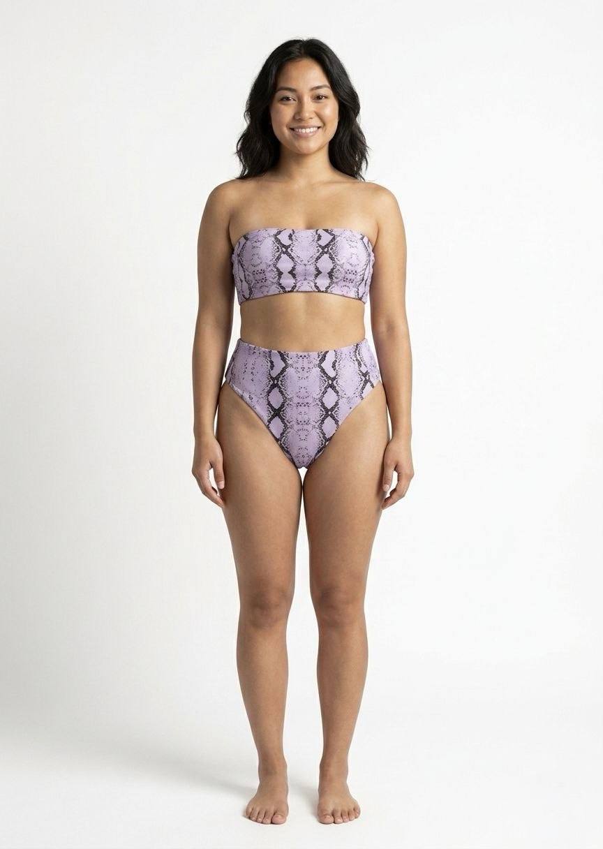 SHEIN Lilac Snakeskin Print Bandeau Bikini Set