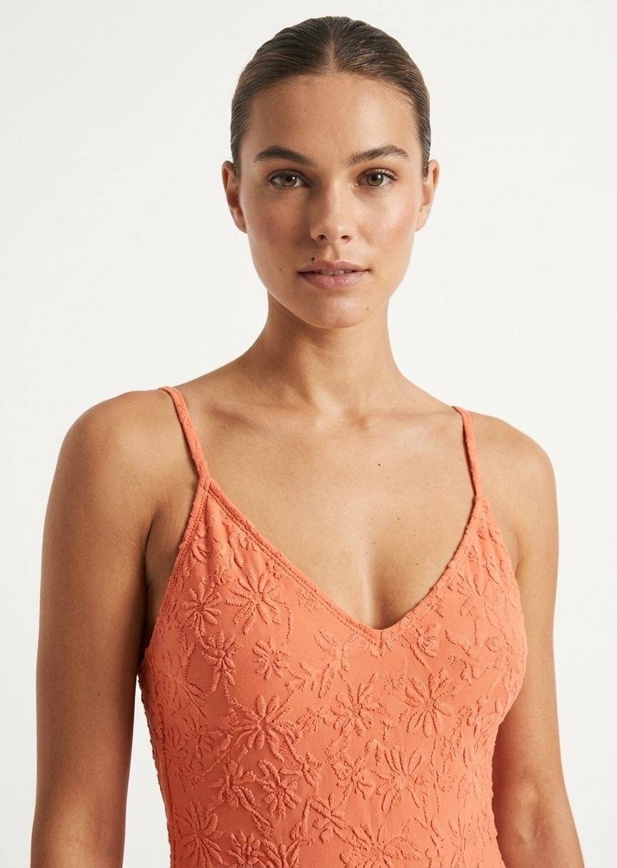 TU BRAND Floral Textured One-Piece Swimsuit