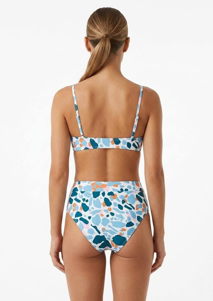 SHEIN Abstract Terrazzo Print High-Waisted Bikini Set with Scoop Neck